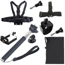 YKD-123 Chest Belt + Wrist Belt + Head Strap + Selfie Monopod + Phones Mount + Carry Bag Set for GoPro Hero11 Black / HERO10 Black / GoPro HERO9 Black / HERO8 Black / HERO7 /6 /5 /5 Session /4 Session /4 /3+ /3 /2 /1, DJI Osmo Action and Other Action Came